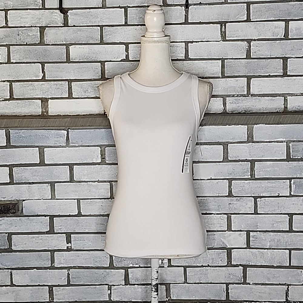 Time And Tru Women's Sleeveless High Neck Ribbed Tank Top Size Small White - Picture 2 of 13